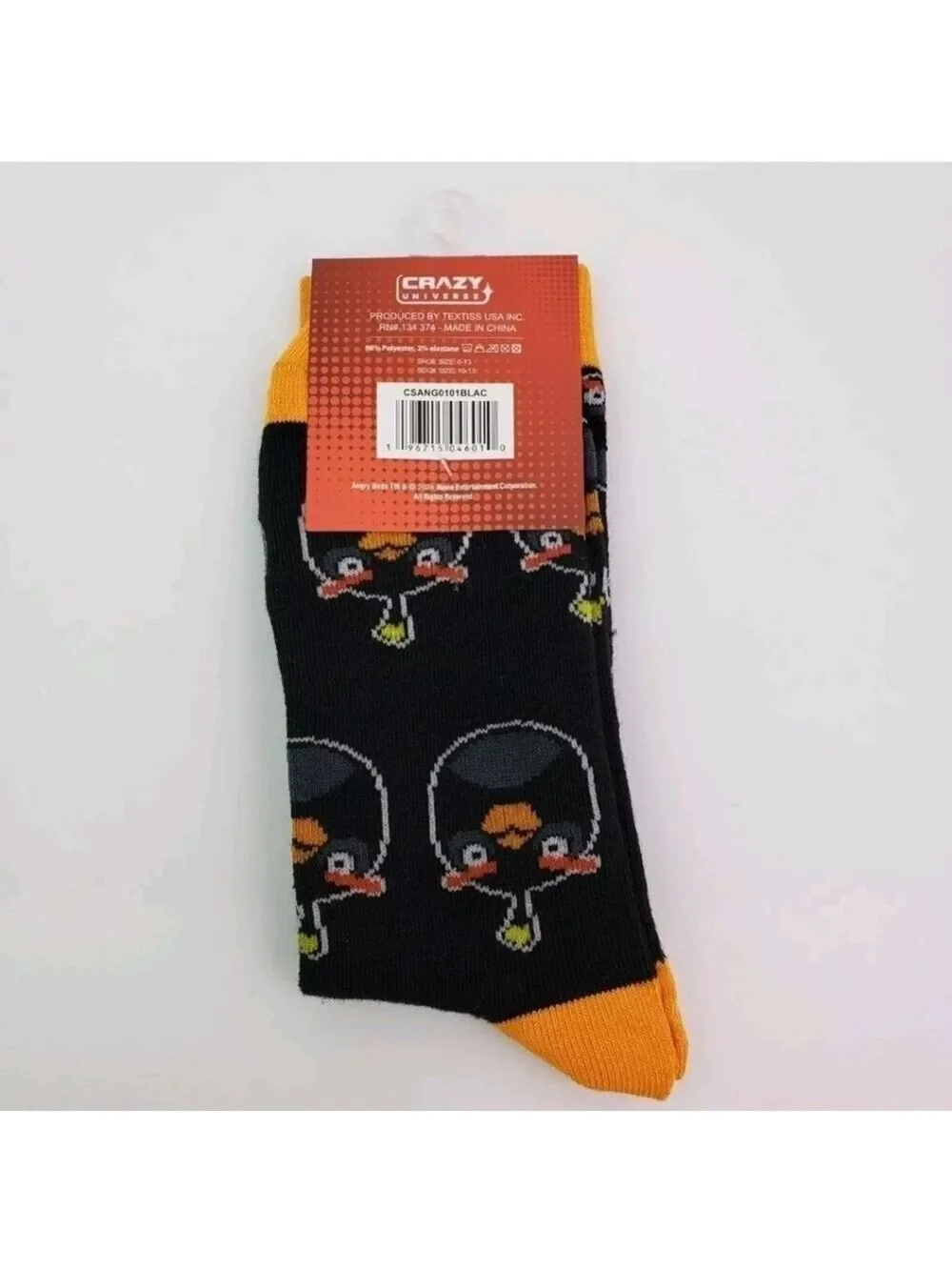 4/$25 Angry Birds Black and Yellow Novelty Crew Socks Socks New